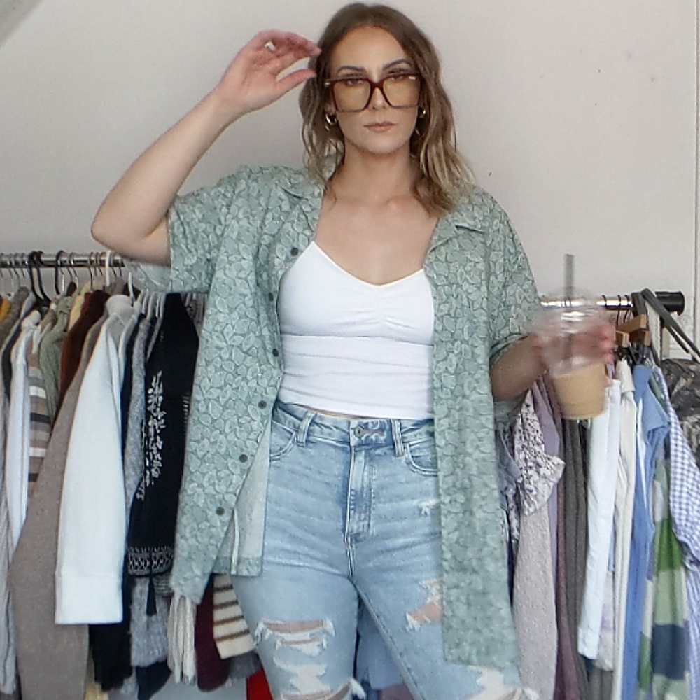 LL Bean Oversized Button Down Pattern Shirt Shacket